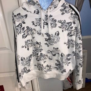 Calvin Klein White Hoodie with Black Roses